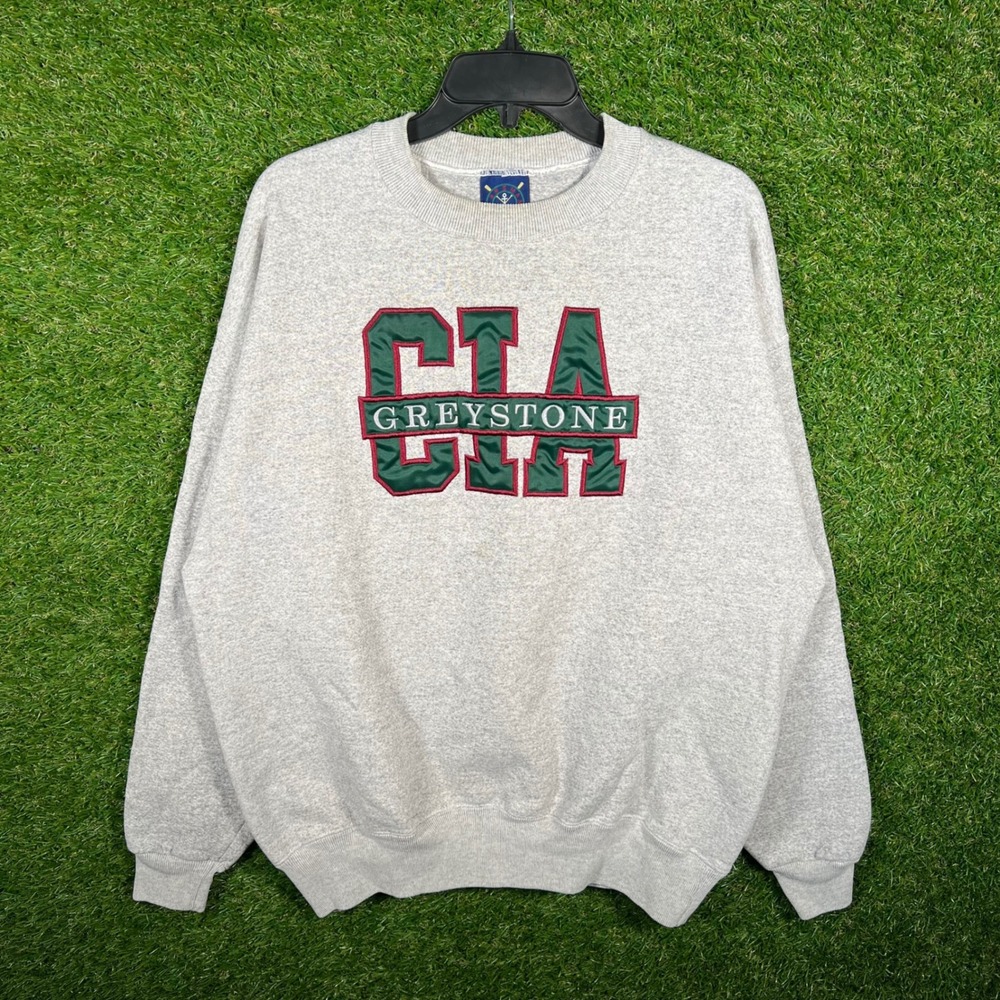 Vintage Oarsman 913 CIA Greystone Sweatshirt Heather Gray Embroidered XL 90s
